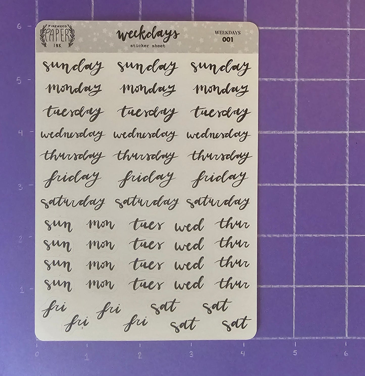 Weekdays Sticker Sheet